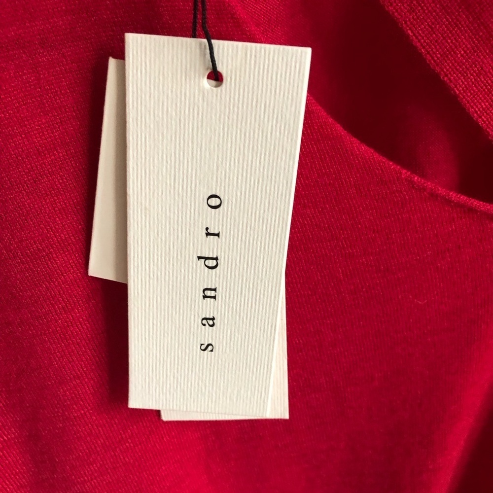 Sandro Paris Wool Cashmere Blend Cutout Neck Sweater Ruby Red Size 2 NWT - Picture 6 of 9